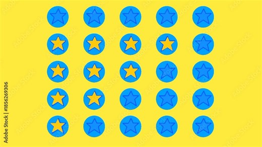 Animated star rating progression from one to five. Dynamic ranking motion for review, feedback, and evaluation visuals.