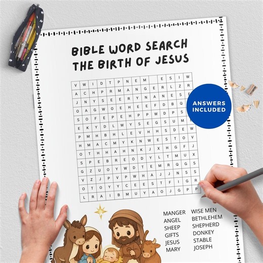 Birth of Jesus,bible Word Search Puzzle,christian Gameschooling, Sunday School, Homeschool Resource,activity Sheet, Nativity Religious Game - Etsy