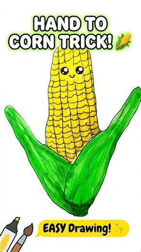How to Turn Your Hand into Corn! 🌽 Easy Drawing Trick #drawing #art #easydrawing #calligraphy #paint