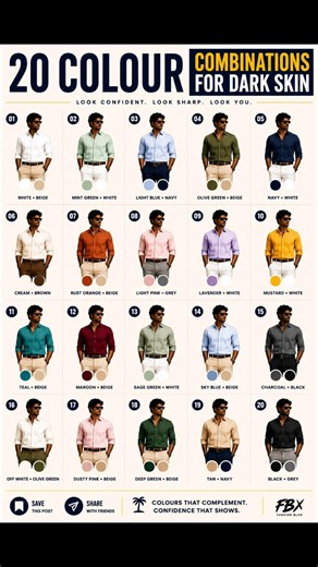 20 formal color combinations for dark skin 🌞😎 #fashionguide #formalwear #pantshirt #officewear