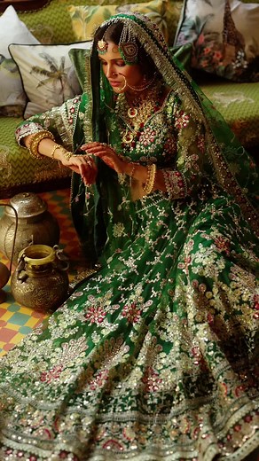 Exhibit unmatched elegance this Eid in our Bottle Green Embroidered Lehenga #Desi #Indian #Indianwedding #Lehenga #lashkaraa