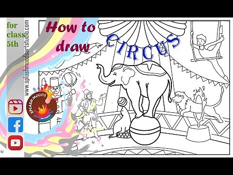 How to draw Circus scenery easy | joker | Clown | ringmaster | aerobats | elephant | lion | seal