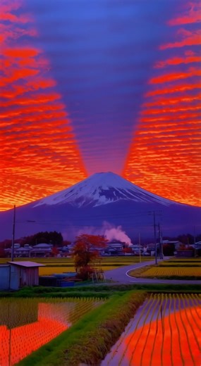 The sky over Japan literally split in two for the first sunrise of 2026. 🇯🇵🌋 That dark path is actually Mount Fuji casting its massive shadow against the glowing atmosphere. If this is the energy for the new year, I am absolutely listening. | Ethereal Earth