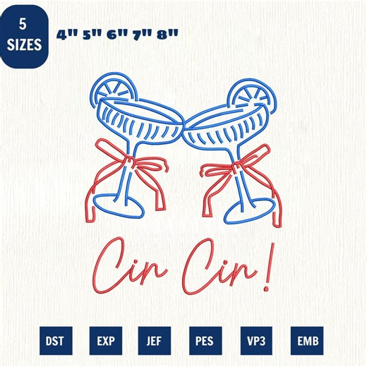 Cin Cin Cocktail Glass Bow Machine Embroidery File, Drink Lovers Design (instant Download) - Etsy