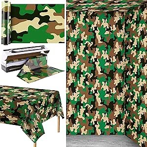 Kochorie Camo Tablecloth Roll 100 Ft X 54 Inch Camouflage Table Cover with Cutter Box Disposable Plastic Camo Table Cover Party Tablecloth Decorations for Camouflage Themed Party Supplies