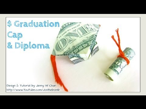 DIY How to Fold $2 Money Origami Graduation Cap & Diploma - Dollar Origami Graduation Gift Idea