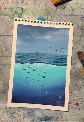 アクリル絵の具で海の中を描く方法