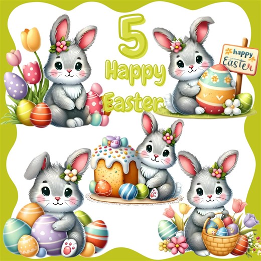 Easter Bunny Rabbit Clipart: Cartoon Graphics (digital Download - 5 Pngs) - Etsy