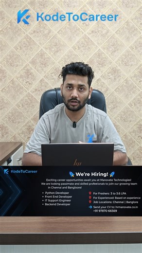 🔥 FRESHER IT JOBS: 3.6 LPA Salary! Python & Java Developer Openings in Bangalore & Chennai #techjobs