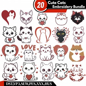 Cute Cat Machine Embroidery Design, Kitten Embroidery Designs, Tiny Cat With Heart Embroidery Files,cute Baby Animal, Black Cat, PES File. - Etsy