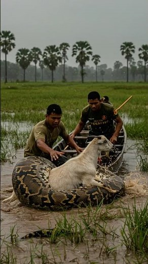Giant Python Attacked Goat in Rising Waters!