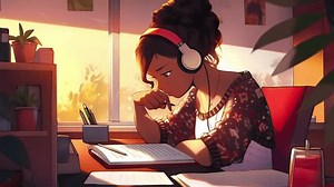 Lofi animation. Seamless loop. Girl is studying.