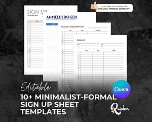 Editable Sign up Sheet Template: Minimalist Event Form (canva Template) - Etsy