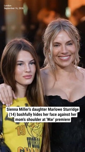 Sienna Miller's daughter Marlowe Sturridge (14) bashfully hides against her mom at 'War' premiere