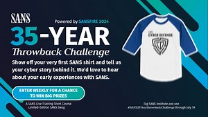 Double digits for double the defense! As we celebrate 35 years of cybersecurity excellence, join our challenge for a chance to win a SANS course 👨‍💻 & exclusive swag 👕! See what #SANSFIRE is all about → https://www.sans.org/u/1wHn #SANS35YearThrowbackChallenge #SANSLiveTraining | SANS Institute