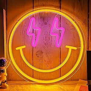 Smile Face Neon Sign Smile Neon Signs for Wall Decor Dimmable Neon Lights Smile Face Led Sign Happy Face Neon Sign for Girls Bedroom Birthday Party Decor