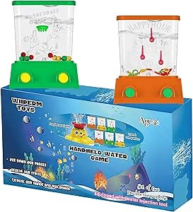 2 Pieces Water Handheld Games for Kids Fish Ring Toss & Basketball Retro Mini Orange Toy Water Ring Toss Handheld Game Car Travel Toy Games Console Pocket Games for Kids Holiday Present