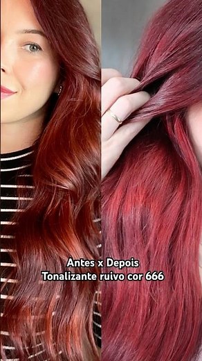 Antes x Depois do cabelo vermelho com o Tonalizante cor 666 - sem amônia! 😍❤️