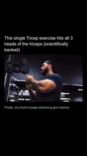 Gym Science Explained on Instagram: "Here’s a guy performing overhead cable tricep extensions, with the bold claim it hits all three heads “scientifically backed.” While this movement is indeed excellent for putting the long head of the triceps in a deep stretch, implying one single exercise uniquely targets all three equally is a classic gym exaggeration. All tricep work involves all three heads to varying degrees, but specific angles and ranges emphasize different ones. Forget chasing a single