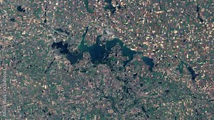 Lake water level expansion on agriculture field, Devils lake North Dakota aerial satellite animation. Images furnished by Nasa