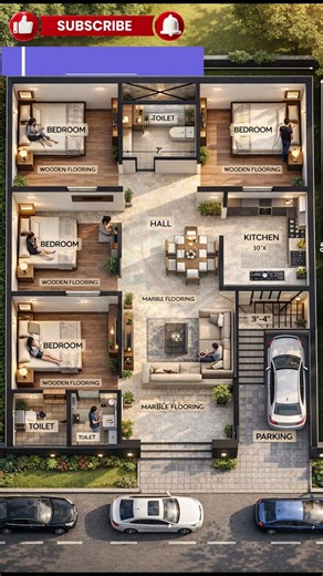 SMALL HOUSE.FLOOR PLAN 3D INETRIOR- AUTOCAD 2D TO 3D VIEW- NOW DESIGN YOUR HOUSE-#architecture #home