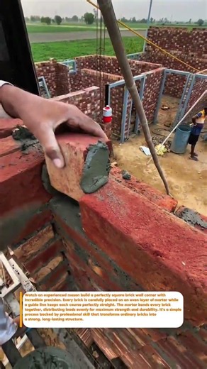 Perfect Brick Wall Corner Build! #Bricklaying #Masonry #SatisfyingBuilds