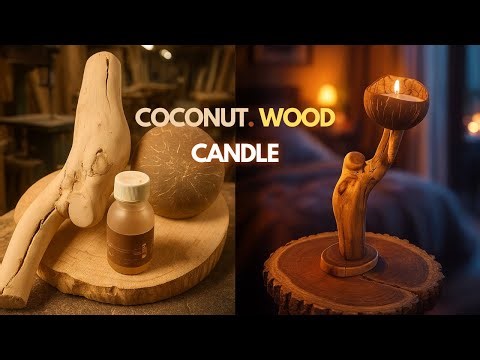 DIY Coconut Shell & Wood Candle Holder. How to make handicrafts at home.