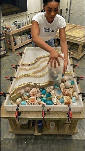 Incredible DIY Coastal Seashell Epoxy Resin Table