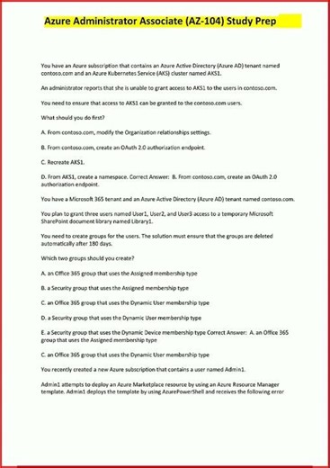 Azure Administrator Associate Az104 Exam Questions With Answnew video
