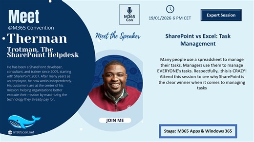 Review: SharePoint vs. Excel: Task Management by Therman Trotman at the M365 Con