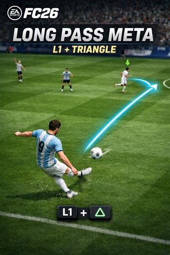 Still using only basic Triangle passes in FC26? 😅 L1 Triangle changes EVERYTHING for long passes 👇 L1 Triangle is the upgrade of the classic through ball in FC26. More height, more distance, more precision for breaking defensive lines from deep. ⚽✨ This long through pass is perfect when: Your winger is making a run in behind from wide areas You want to switch the attack with danger, not just a safe lob Your striker starts a diagonal run between centre-back and fullback It travels faster and sm