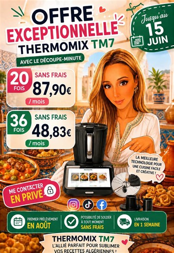 🔥 OFFRE EXCEPTIONNELLE JUSQU’AU 15 JUIN 🔥 Le Thermomix® avec Découpe-Minute est désormais accessible à partir de : ✨ 48,83 €/mois pendant 36 mois ou ✨ 87,90 €/mois pendant 20 mois Possibilité de solder votre financement à tout moment ✔️ Garantie 3 ans incluse ✔️ Premier prélèvement en août ou septembre ✔️ Livraison rapide ⏳ Plus que quelques jours pour profiter de cette offre. 📩 Contactez-moi pour plus d’informations 😉 #tm7#thermomix#cuisine #cuisinefacile#conseillerethermomix