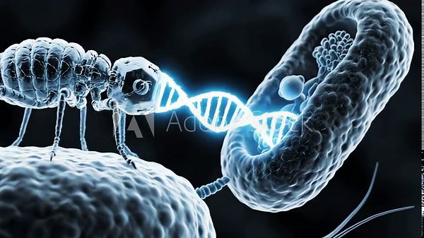 Magnified Animated Illustration of Microorganisms and Bacteria Moving in a Dark Environment