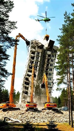 🚁💥 Extreme Building Demolition With Helicopter Support Modern Engineering Power at Work