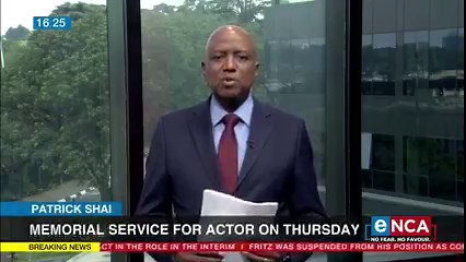 A memorial service for veteran actor Patrick Shai will be held at the Market Theatre in Johannesburg on Thursday, and his funeral is expected to take place on Saturday. The venue for the funeral will be announced at a later stage. #eNCA #DStv403 | eNCAnews