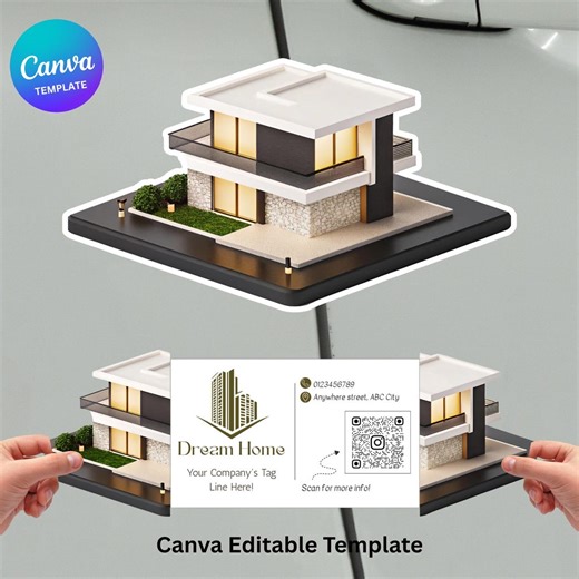 Foldable Realtor Business Card Template, Canva Editable Real Estate Marketing (digital Download) - Etsy