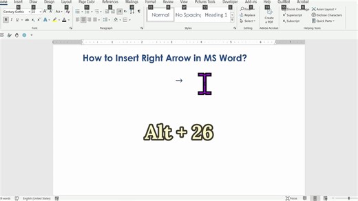 How to Insert Right Arrow in MS Word