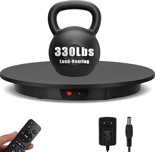 Motorized Rotating Display Stand, 23.7 inch / 330Lbs Load ,360 Degree Electric Rotating Turntable for Photography Products Display，Live Video Show,Remote Control Angle(Black)