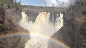 The roaring Pigeon Falls at Grand Portage State Park - one of the NINE waterfalls we visit on our North Shore Waterfall Tour Overnight Adventure! Only 4 tickets remaining - get yours while they last: https://getknitevents.com/waterfall-tour/ | GetKnit Events