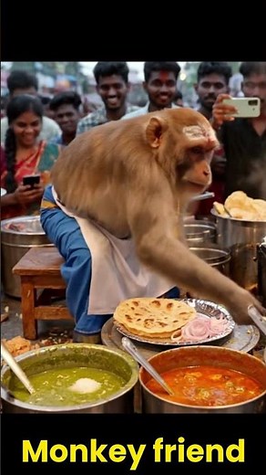 Monkey Chef Serves Roti & Chicken Curry at South Indian Street Stall | Viral Funny Food Video