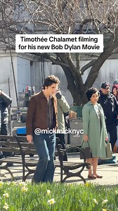 Timothée Chalamet filming for his new Bob Dylan Movie 🎬🖤 #bobdylan #thimotheechalamet #thimothée #movie #movieset #action #nyc #fyp #bts #behindthescenes #newyork #fyp #filmset #filming | New York Mickey