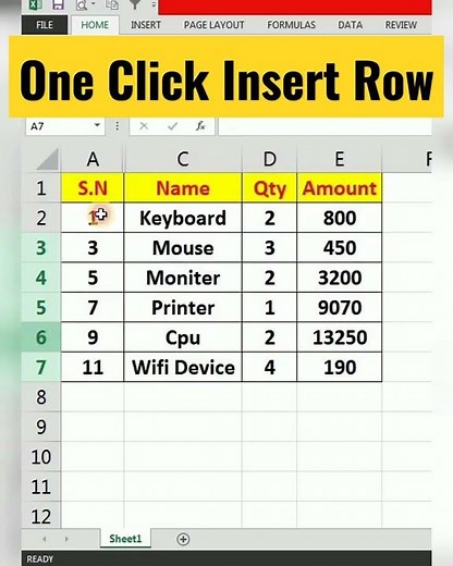 How to Insert Row in Excel, One Click Me Row Insert #shorts #ytshorts #excel