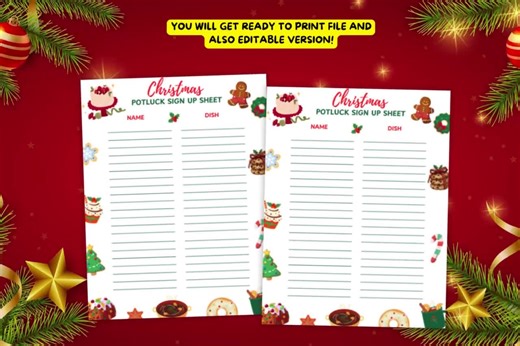 Buy Editable Christmas Potluck Sign up Sheet- Digital Printable Instant Download Online in India - Etsy