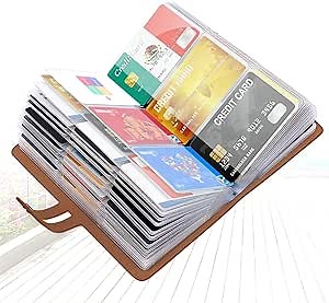 Padike RFID Credit Card Holder Business Card Organizer Business Card Holder, with 96 Card Slots Credit Card Protector for Managing Your Different Cards to Prevent Loss or Damage (Apricot)