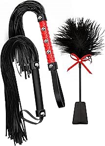 Sex Flogger 18 inch Spanking Feather Tickler 15 inch - Faux Leather BDSM Kit - Whips