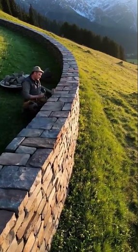 WoW 😲😲😲Dry-stack stone retaining wall #trending #ai #funny #cute