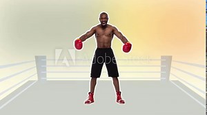 Stop motion design. art 2D animation. African american man as happy winner after boxing over color background. Funny boxer. Modern, conceptual, contemporary bright 4k collage. Digital composite video