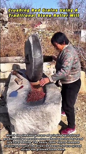 Crushing Red Grains Using A Traditional Stone Roller Mill