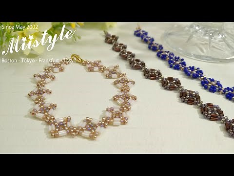 【ビーズステッチ ブレスレット】モザイクタイル風柄ブレスレットの作り方 No.36 Designed Dec 20/2020 Miistyle