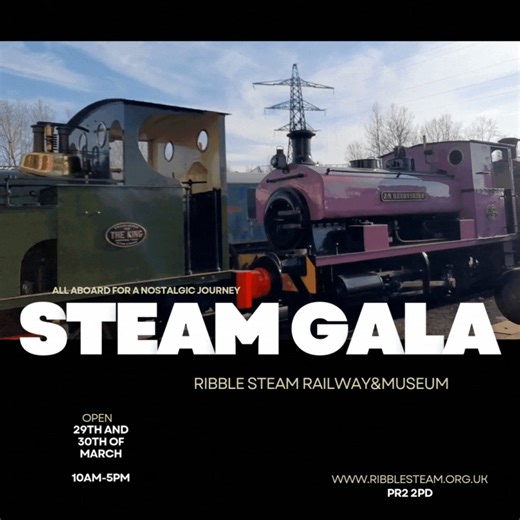 https://ribblesteam.org.uk Locomotives expected to be in service : Railway No.20 Borrows No.48 “The King” Grant Ritchie No.272 Barclay No 1969 – “JN Derbyshire” Peckett 1935 “Hornet” Come and join us for our 2025 Spring Steam Gala. Visit our fabulous museum then take a trip on one of the many steam trains running each day. Our Tea Room will also be open for drinks and light refreshments. A varied timetable will be in operation throughout the day, which should feature our home fleet. Final checks